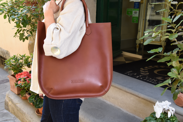 Brown Leather Tote - Top Grain Cowhide - Made in Italy