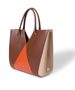 Brown - Orange - Beige Leather Tote. Made in Italy