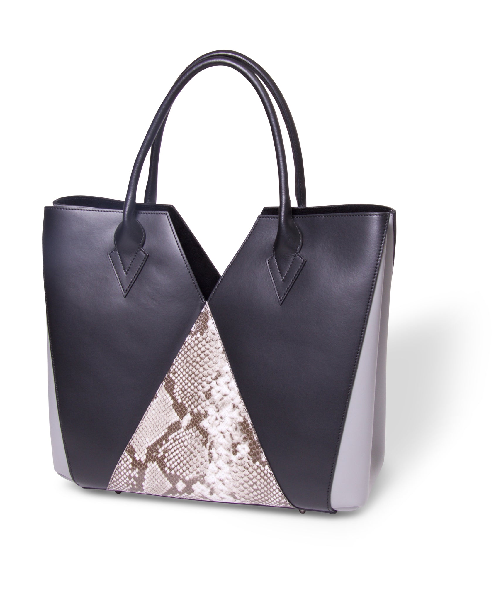 Black - Grey - Snake Leather Tote. Made in Italy