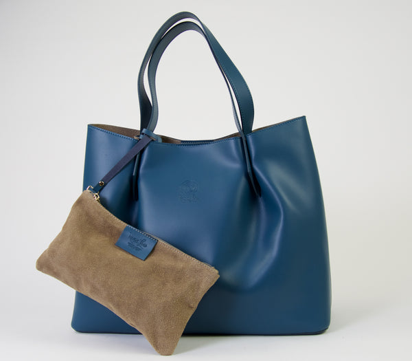 Italian Leather Tote - Bleu Petrol