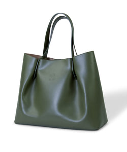 Italian Leather Tote - Olive Green