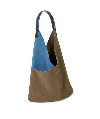 Suede Hobo Bag - Blue Brown - Made in Italy