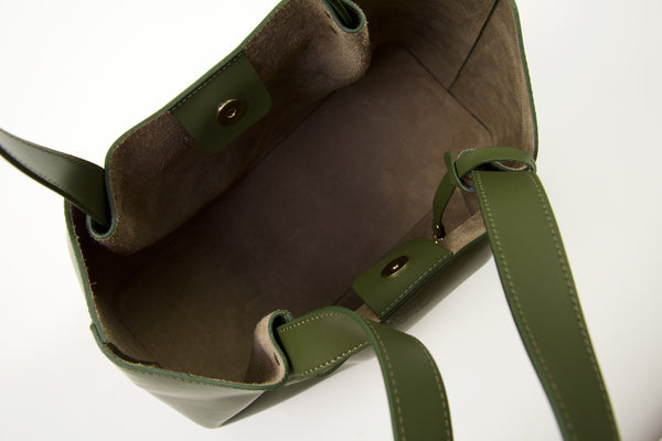 Italian Leather Tote - Olive Green