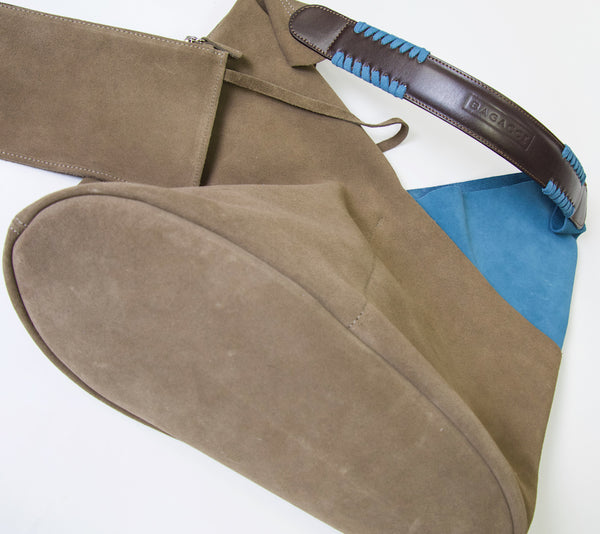 Suede Hobo Bag - Blue Brown - Made in Italy