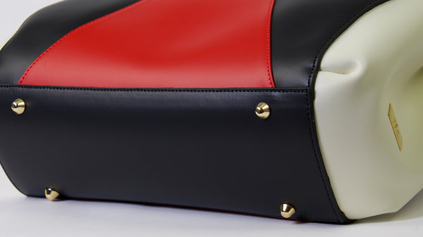 Black - Red - White Leather Tote. Made in Italy