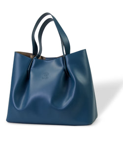 Italian Leather Tote - Bleu Petrol