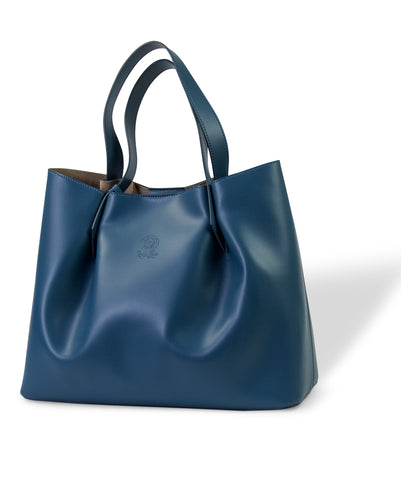 Italian Leather Tote - Bleu Petrol