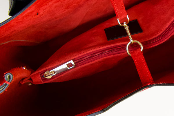 Black - Red - White Leather Tote. Made in Italy