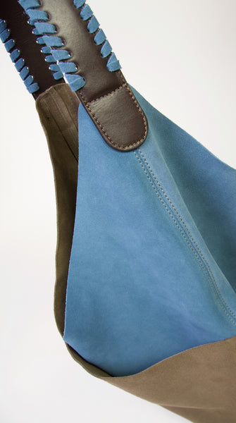 Suede Hobo Bag - Blue Brown - Made in Italy