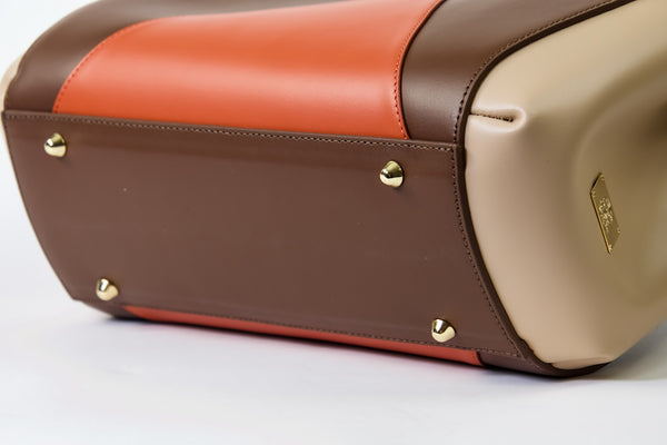 Brown - Orange - Beige Leather Tote. Made in Italy