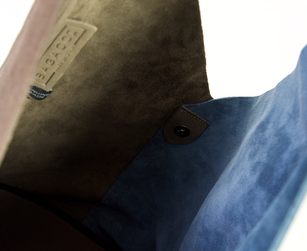 Suede Hobo Bag - Blue Brown - Made in Italy