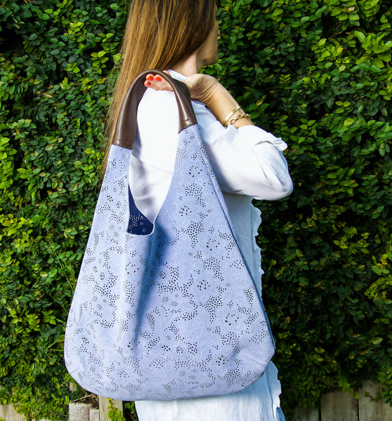 Purple Suede Tote with Laser Motif - Made in Italy